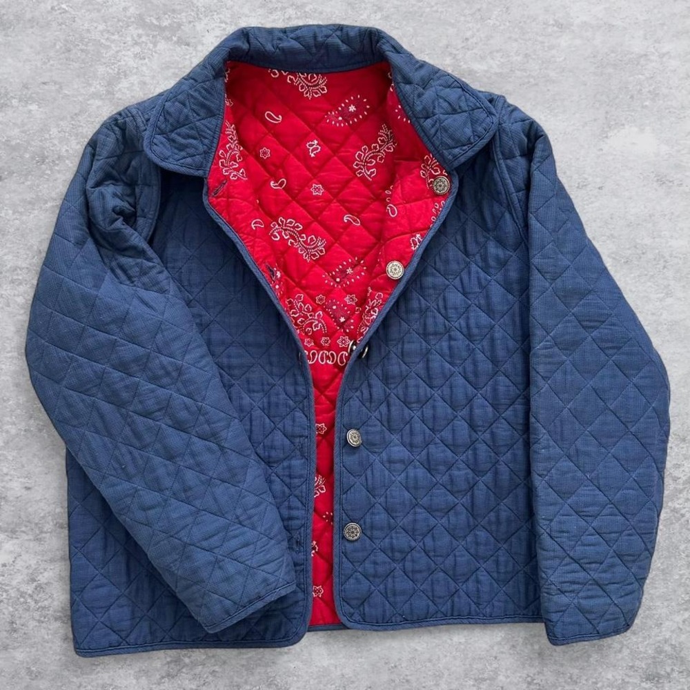 CB Casual Reversible Quilted Jacket Red Bandana Paisley Navy Blue Medium